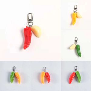 New Colourful Chilli Resin Keychain Garlic Food Vegetable Keyring for Women Men Gift Unique Creative Bag Car Box Accessories