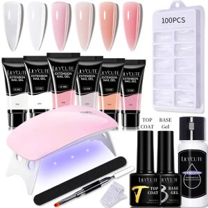 Cream Lilycute 14st Manicure Set Extension Nail Gel med 6W UV Lamp Dryer Semi Permanent Finger Extend Professional Nail Art Tool Kit