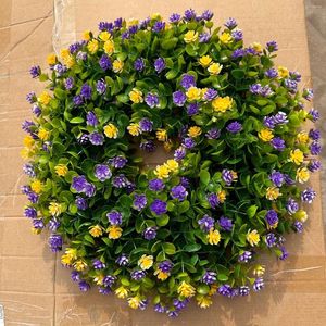 Dekorative Blumen Frühling Festival Sommer lila gelbe Kranz Simulation Blumenentür Hanging Kopf für Frauen