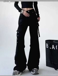 Dżinsy damskie 2023 Koreańskie mody Y2K Multi Pockets Black Cargo Dżinsy spodnie dla kobiet odzież Strtwear szerokie nogi Lady Spodnie Ropa Mujer Y240408