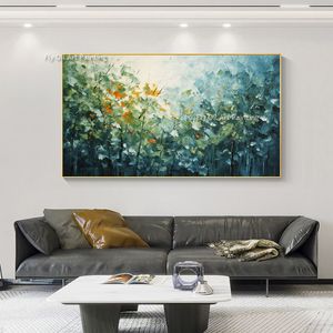 Large Wild Flowers Custom Painting Blooming Green Plants Canvas Oil Painting 100%Handmade Abstract Blossom Canvas Painting White Flower Painting Home Decor