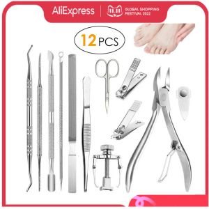 Flüssigkeiten 12pcs/Set Professionelle Pedikürewerkzeuge Eingewachsene Zehennagelwerkzeuge Kit Nagelpflege eingewachsen