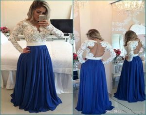 2019 Muslim Islamic Lace Long Prom Dresses V Neck Chiffon Golvlängd Chiffon Long Sleeves Evening Dresses Custom Made Party Gown5488377