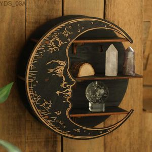 Other Home Decor Crystal display wooden frame moon surface wall hanging jewelry Bohemian home decoration floating room yq240408