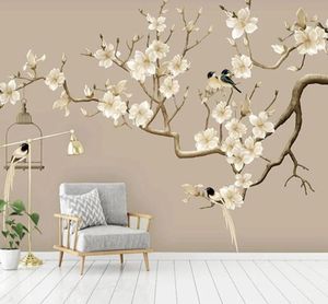PO Självhäftande tapeter Kinesisk stil Handmålad blommig fågelfigur magnolia väggmålningar vardagsrum studie dekor vägg tapeter3220474