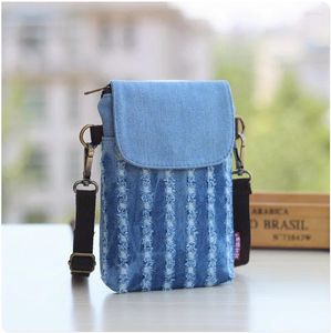 Evening Bags Fashionable And Trendy Bag With Holes Denim Fabric Crossbody Small Phone Men's Women's Retro Purse Storage