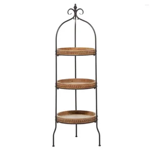 Decorative Plates 17" X 51" Brown Metal Arched Beaded 3-Tier Shelving Unit With Scroll Top 1-Piece