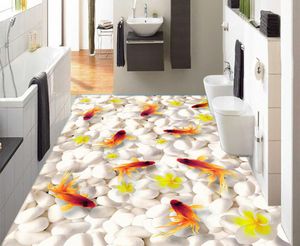 Custom 3D Floor Mural Wallpaper Swimming Goldfish PVC Selfadhesive Waterproof Living Room Bathroom 3D Flooring Papel De Parede9398786