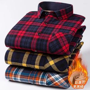 Men's Casual Shirts Large Size Men Clothing Fleece Winter Cotton Flannel Thick Warm Dress Formal Shirt Long Sleeve Fit Pocket Velvet