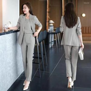 Women's Two Piece Pants Women Ankle Length Set Elegant Business Suit With Vest Coat Formal Office Attire Lapel For Work