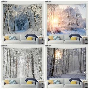 Tapestries Winter Forest Tapestry Sunshine Trees Snowy Trails Nature Landscape Garden Wall Hanging Home Living Room Dorm Bedroom Sofa Decor