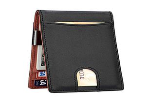 Подлинный кожаный тонкий кошелек RFID Blocking Wallet Ultra Thin Money Clip Men Короткий мини -кошелек Wolfdeer 2103115728188