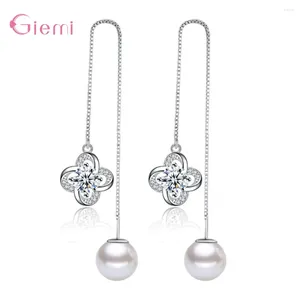 Dangle Ohrringe Ankunft Frauen/Mädchen Zwei Farben Drop 925 Sterling Silber Perle Long Line Schmuckzubehör Ohrring Großhandel Großhandel