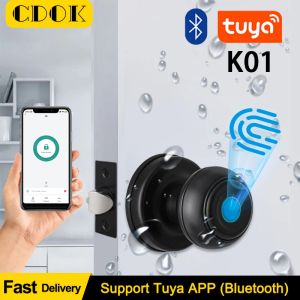 Lås CDOK K01 Vattentät kul Dörrlås Tuya Bluetooth WiFi Smart FingerPrint Lock Security Door Auto Cylinder Electronic Lock