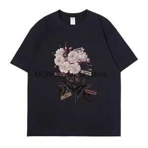 Camisetas masculinas Marca masculina moda moda de manga curta impressão de flor Tops streetwear sumumer redond rount tees casual h240408