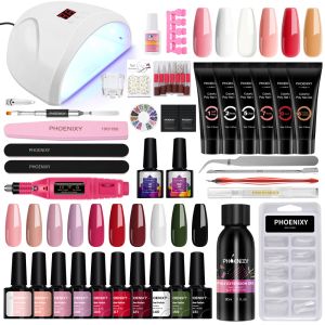 Kits Phoenixy Nail Art Gel nagellack med 36W/54W UV LED -nagellampa Snabbförlängning Semi Permanent Poly Nail Gel Set för Starter