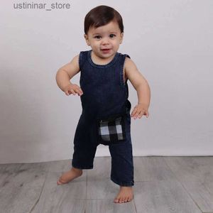 Rompers baby romper barn kläder ärmlös sommaren casual barn kläder baby övergripande denim blå pojke och flicka jumpsuit blixtlåsficka l47