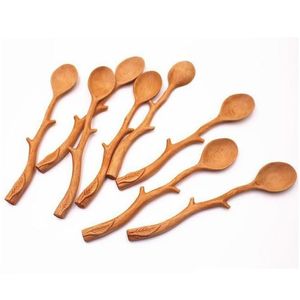 Spoons Japanese Style Wooden Spoon Special Branch Shape Long-Handled Soup Stirring Tableware For Kitchen Cookware Accessories Lx4422 D Dh1Z0