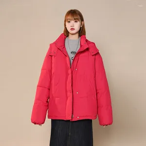 女性用トレンチコート女性のためのファッションコート特大の冬用ジャケットフードと暖かいY2Kアウターのパフを厚くしてパーカーを韓国綿