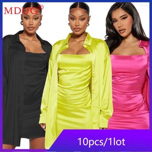 Lässige Kleider 10pcs sexy Camisole Kleid zweiteilige Sets Frauen Langarm Cardigan Vestidos Outfits Streetwear Party Club Y2K Kleidung M11957