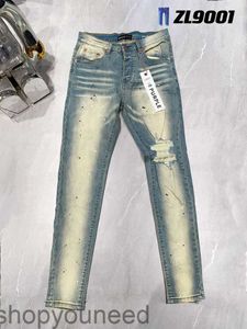 Jeans Männer lila Jeans Frauen Hosen Purpur Ksubi Jeans High Street Purple Retro Lackspot Schleiche Füße Micro Elastic Jeans Hip-Hop Reißverschluss Loch