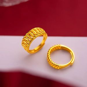 Real 100% Pure Adjustable 999 Gold Color Couple Twist Ring for Lover Accessories Fine Jewelry Oro Better Rings Gift 240401