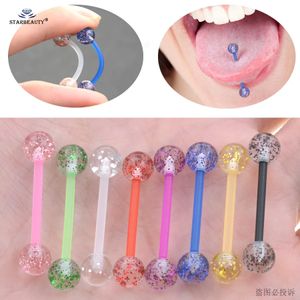 Starbeauty 8PcsLot Soft Acrylic Barbell Sexy Tongue Piercing Rings Flashing Powder Plastic Nipple Ring Ear Body Jewelry 240407