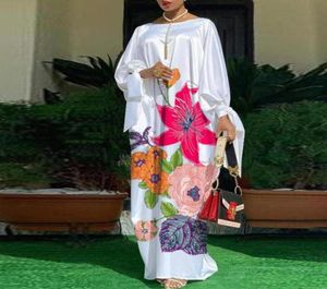 Etnik Giyim Beyaz Afrika Elbiseleri Kadın Moda 2021 Sonbahar Kış Dashiki Style Baskı Zengin Bazin Maxi Uzun Elbise173434078