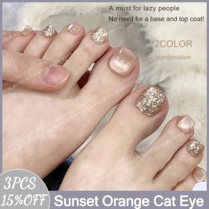 Polska Museluoge Sunset Orange Series Cat Eye Gel Nail Polish 15 ml Gold Glitter Gel Semi Permanent Nail Gel Inget behov av bas Top Coat