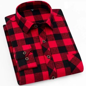 秋のスマートカジュアルメンズフランネル格子縞のシャツブランド男性ビジネスオフィス長いスリーブ高品質の服240322