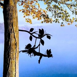 Garden Decorations Swing Branch Steel Silhouette Metal Wall Art Home Yard Patio Statue Stake Decoration Or Party Decor