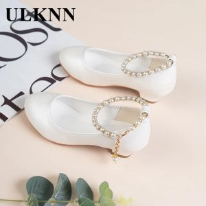 Sneakers Girls 'Highheeled Leather Shoes Spring Children's Highheeled Middleaged Kid's White Wedding Host Show Princess Dress Shoes