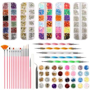 Dekorationen 59pc Aufkleber Aufkleber Aufkleber Home Salon Doting Pen Geschenk Pailletten Glitzer Strass DIY Manicure Nagelkunstwerkzeuge Set Fingernageldekoration