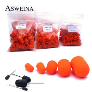 Bits 50pcs Orange Nagelschleifkappen Nagelbohrer Bit elektrischer Nagel sauberer Burr Drehpolier Polieren Gelschneidelzubehör Zubehör Werkzeuge entfernen