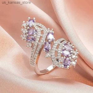 Klusterringar Huitan Gorgeous Women Rings White/Garnet/Purple/Blue Cubic Zirconia Eesthetic Bridal Rings for Wedding Party Drop Ship Jewelry240408