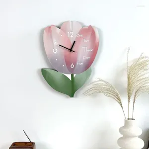 Wall Clocks Tulip Modern Simple Art Pink Clock Living Room Bedroom Silent Fashion