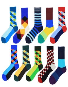 Brand Quality Men Happy Socks Colorful Striped Plaid Geometry Printing Socks Men Combed Cotton Calcetines Largos Hombre 2pcs1pair2758699