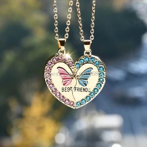 2pcs/Set Golden Butterfly Heart Pendant Necklace Couples Jewelry Necklaces