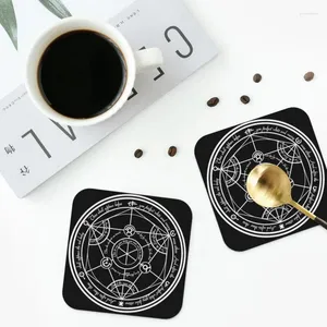 Tischmatten menschlicher Transmutationskreis Untersetzer Leder -Taschenmatten wasserdichte Isolierung Kaffee für Hausküche Esskissen 4 Set von 4