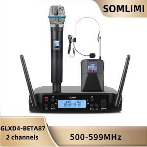 Microphones SOMLIMI 500599MHz GLDBET87 Professional Wireless Microphone Dual Channel Speech Teaching Stage Performance Headset Lavalier