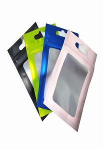 Janela plástica transparente foste traseiro de alumínio com zíper da pacote de bloqueio Bolsa pendurada Bolsa Mylar para acessórios eletrônicos Jóias Pac8509994