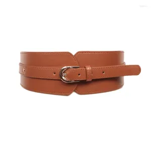 Cintos -Leather High Belt Ladies Retro Fivelelle Versátil Elastic Wide Casual Casual Seal Decoração