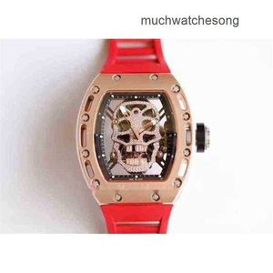 Männer Schweizer Luxus Uhren Richadmills Automatische Bewegung Uhren 42,7 mm x 50 mm 16mm 52 52 Schädelkopf Diamant Gummi -Bänder transparent me 4J4l