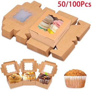 Gift Wrap 50/100Pcs Mini Dessert Cake Box Container Cookie Muffin Cupcake Packaging Boxes With Clear Window Wedding Birthday Party Supplie