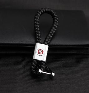 Flätad läderbil Badge Key Ring Rope Woven Keychain Charm Auto Key Chain för Ford Benz Audi BMW Fiat Peugeot Mini1018529