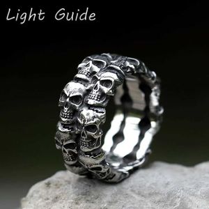 Cluster Rings 2022 NEW Mens 316L stainless steel rings Unique Skull ring Vintage Aegishjalmur PUNK Jewelry Gifts free shipping240408