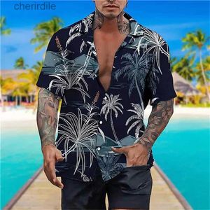 Mäns avslappnade skjortor mode mens hawaiian skjorta mens casual coconut träd 3d tryckt strand aloha skjorta kort ärm plus size camisa hawaii 5xl yq240408