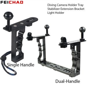 Kameras Kamera -Tauchschalen -Halterung CNC Aluminium Single Dual Griff Grip Ball Head Lights Stand Mount Stabilisator Verlängerung Rig für GoPro