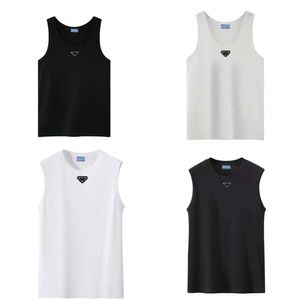 Summer Knit Solid Color Tank Top Shirt Women Mens Sleeveless Clothes Leisure Time Shirts 100% Cotton Short Sleeve Chest Triangle Inlay ClothingFZ2404084