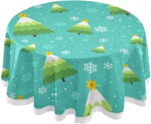 Table Cloth Christmas Trees Snowflake Round With Trim Ribbon Stain-Resistant Dining 60 Inch Cover For Home Dinner